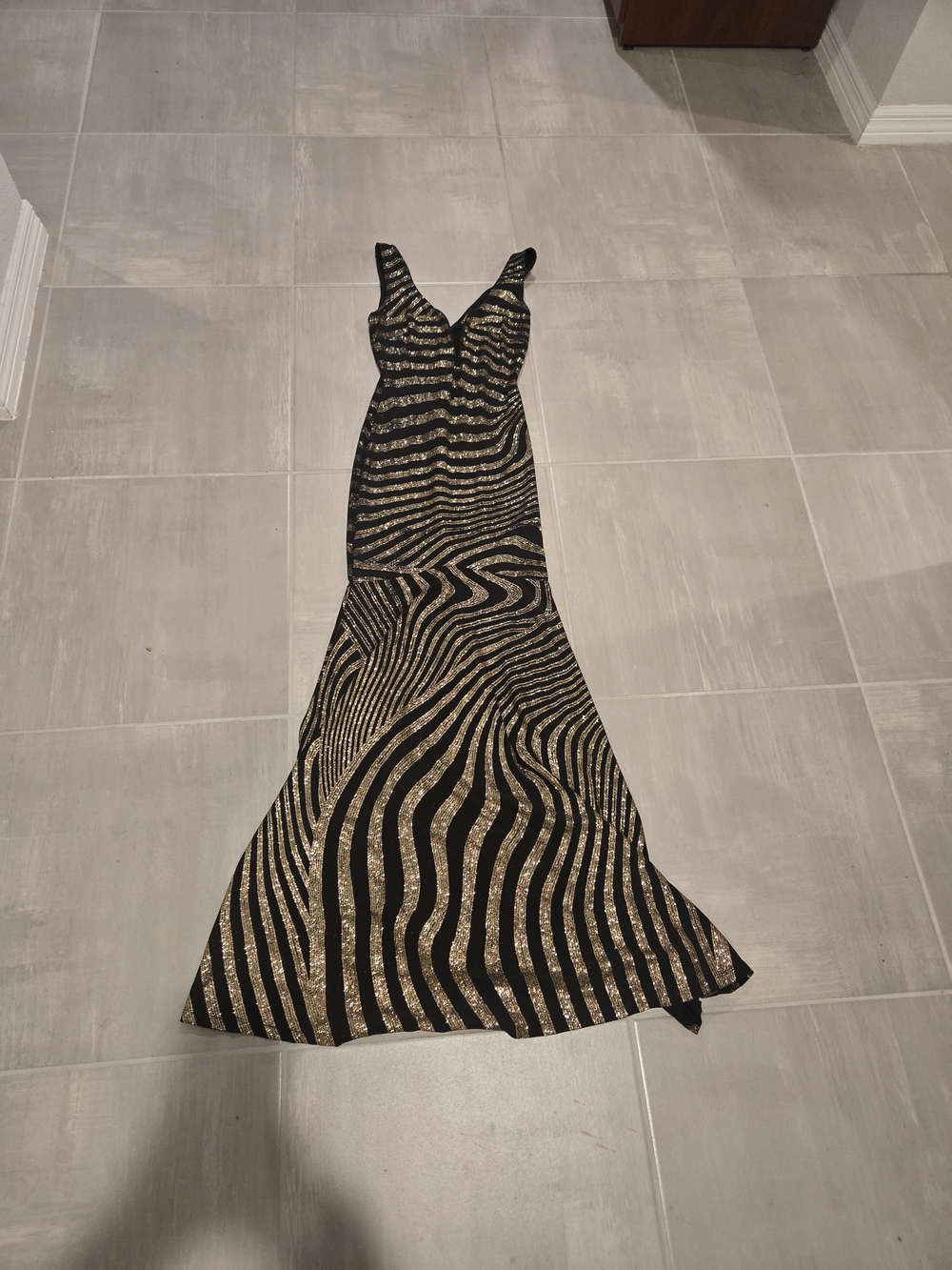 cameo Black & Gold Striped Sequin Maxi Dress